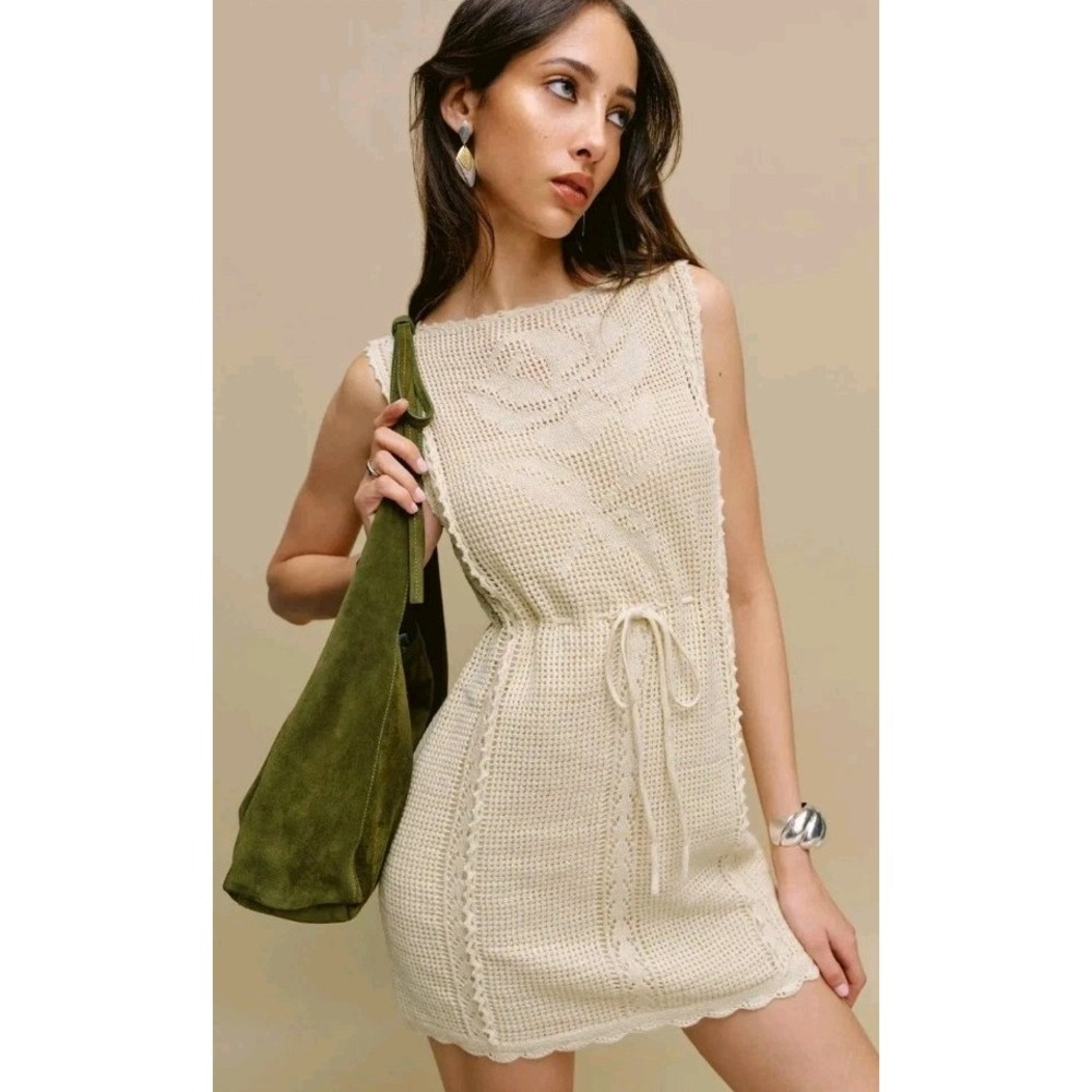 Reformation Lilliana Linen Cotton Crochet Dress Women's Size Medium Gossamer